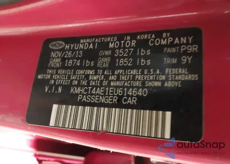 2014 Hyundai Accent Gls from USA, damaged, VIN KMHCT4AE1EU614640